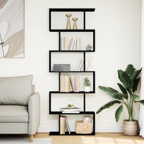 Bogreol/rumdeler 70x24x193 cm 6 niveauer konstrueret træ sort
