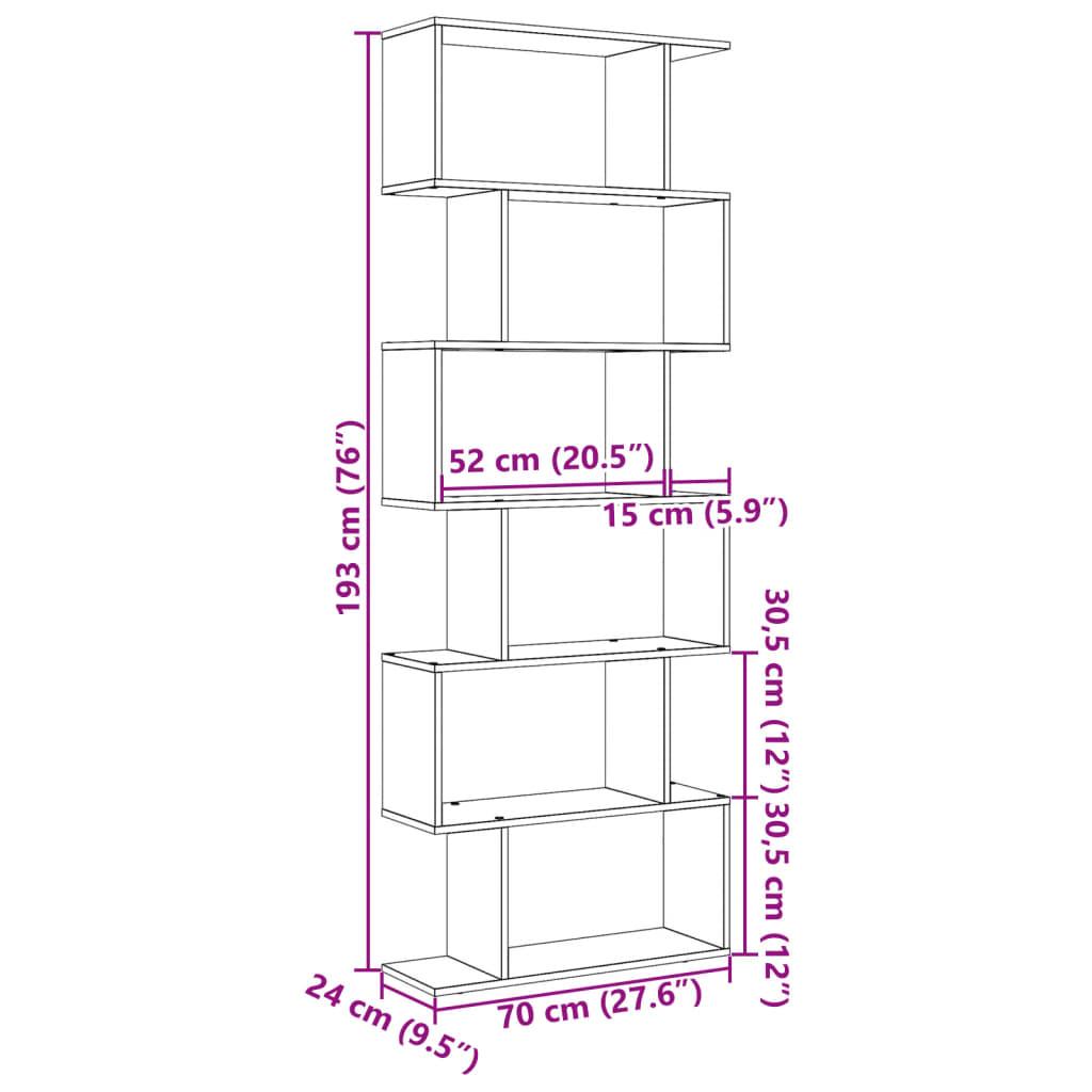 Bogreol/rumdeler 70x24x193 cm 6 niveauer konstrueret træ sort