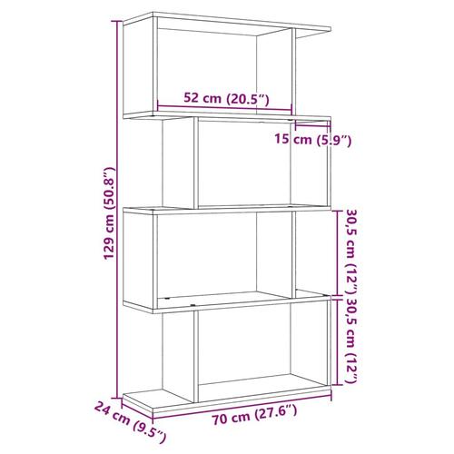 Bogreol/rumdeler 70x24x129 cm 4 niveauer konstrueret træ