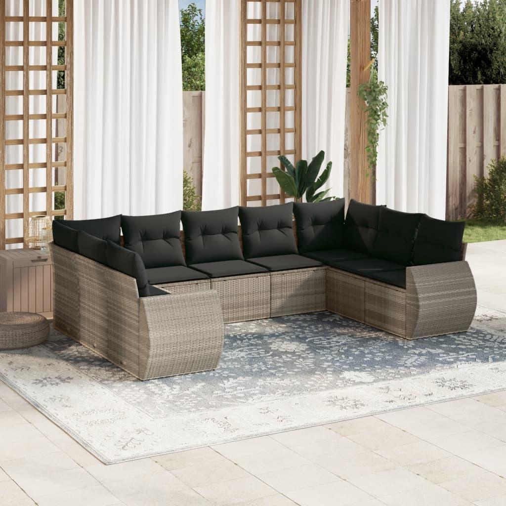 Sofasæt til haven 9 dele med hynder polyrattan lysegrå billede