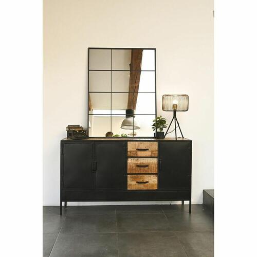 Vægspejl Sort Krystal Jern Spejl Vindue 90 x 1 x 120 cm 90 x 1,8 x 120 cm