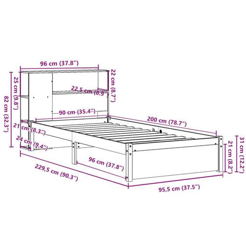 Seng med reol uden madras 90x200 cm massivt fyrretræ