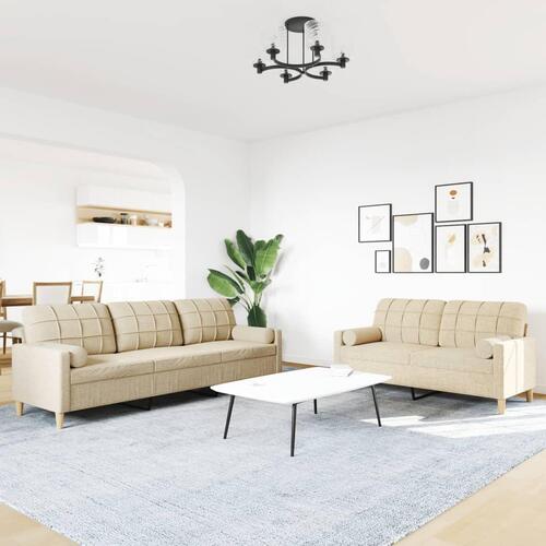 2 personers sofa med pyntepuder stof cremefarvet
