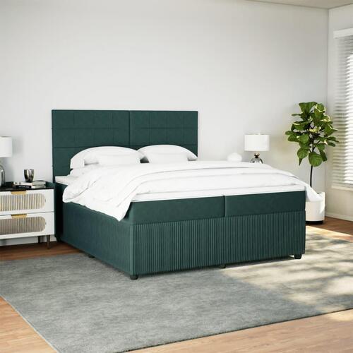 Kontinentalseng med madras 200x200 cm fløjl mørkegrøn