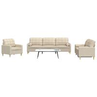 3 personers sofa med pyntepuder stof cremefarvet