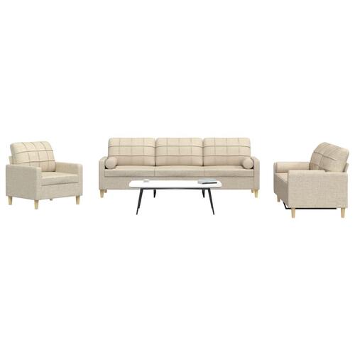 3 personers sofa med pyntepuder stof cremefarvet
