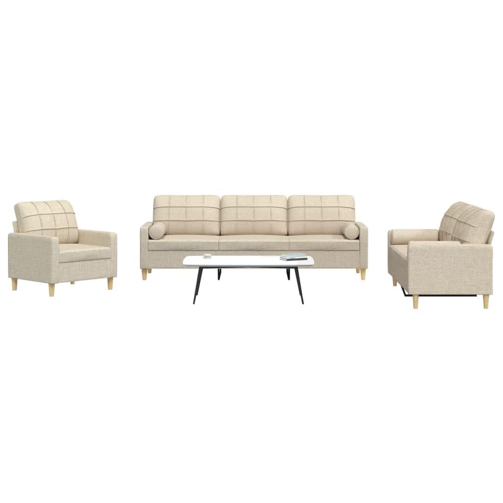 3 personers sofa med pyntepuder stof cremefarvet