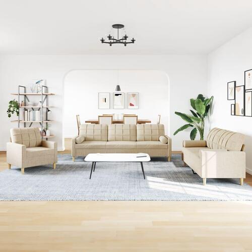 3 personers sofa med pyntepuder stof cremefarvet