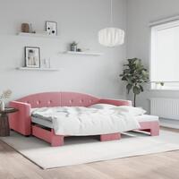 Daybed med udtræk 100x200 cm velour lyserød