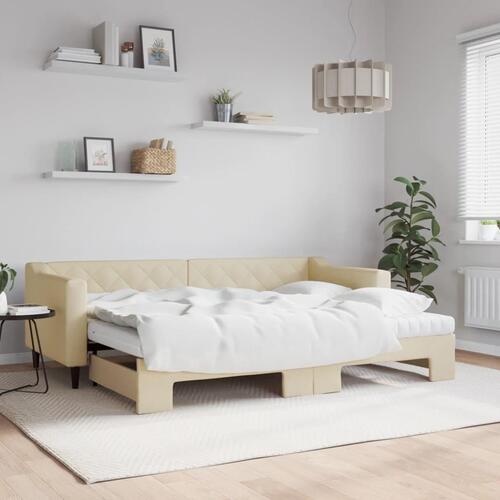 Daybed med udtræk og madras 80x200 cm stof cremefarvet
