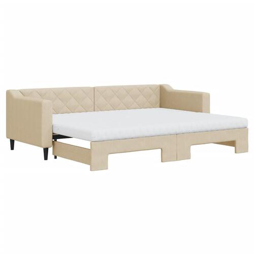 Daybed med udtræk og madras 80x200 cm stof cremefarvet