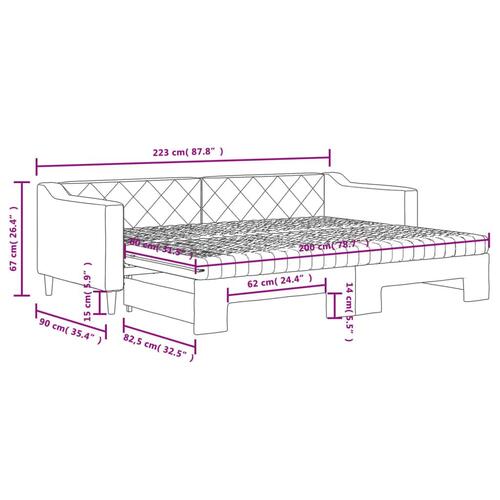 Daybed med udtræk og madras 80x200 cm stof cremefarvet