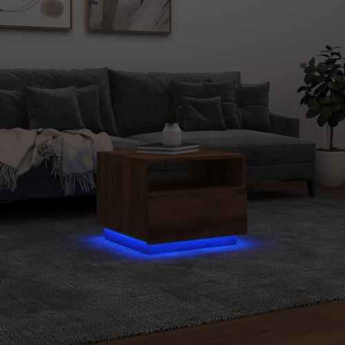 Sofabord med LED-lys 50x49x40 cm egetræsfarvet