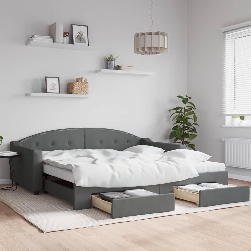 Daybed med udtræk og skuffer 100x200 cm stof mørkegrå billede