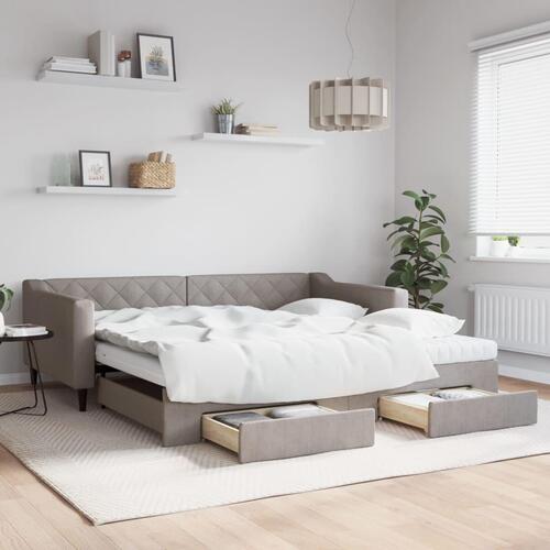Daybed med udtræk og skuffer 100x200 cm stof gråbrun