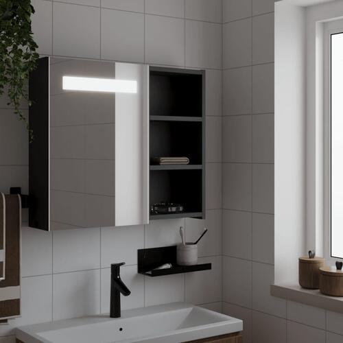 Badeværelsesskab med spejl og LED-lys 60x13x52 sort