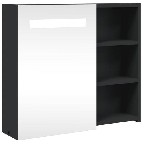 Badeværelsesskab med spejl og LED-lys 60x13x52 sort