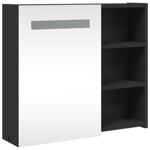 Badeværelsesskab med spejl og LED-lys 60x13x52 sort