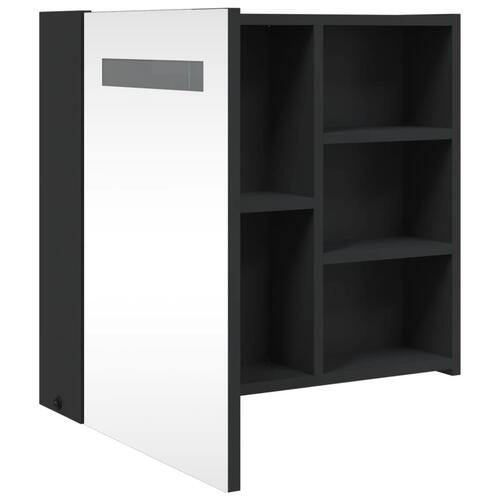 Badeværelsesskab med spejl og LED-lys 60x13x52 sort