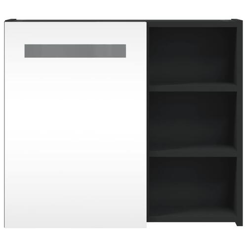 Badeværelsesskab med spejl og LED-lys 60x13x52 sort