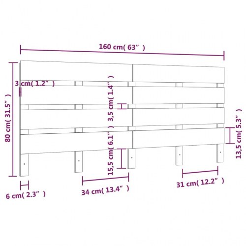 Sengegavl 160 x 3 x 80 cm i massivt fyrretræ - hvid