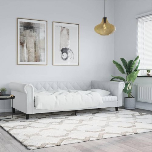 Daybed 100×200 cm i kunstlæder - hvid sengeramme/sovesofa