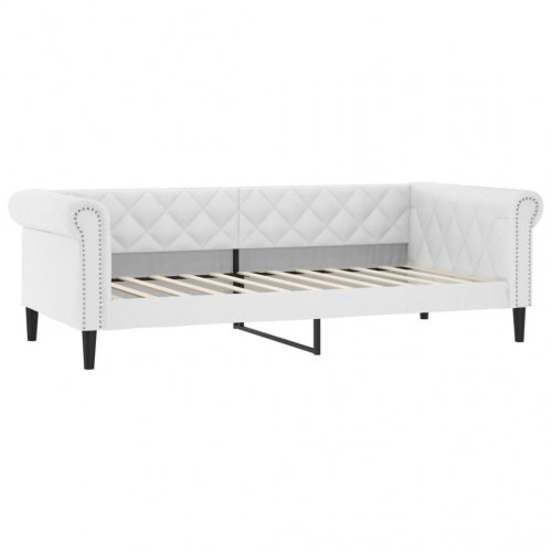 Daybed 100×200 cm i kunstlæder - hvid sengeramme/sovesofa