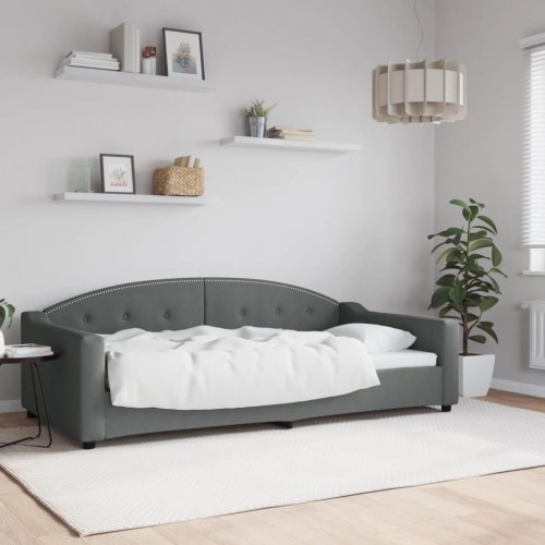 Daybed 100×200 cm i stof - mørkegrå sengeramme med armlæn