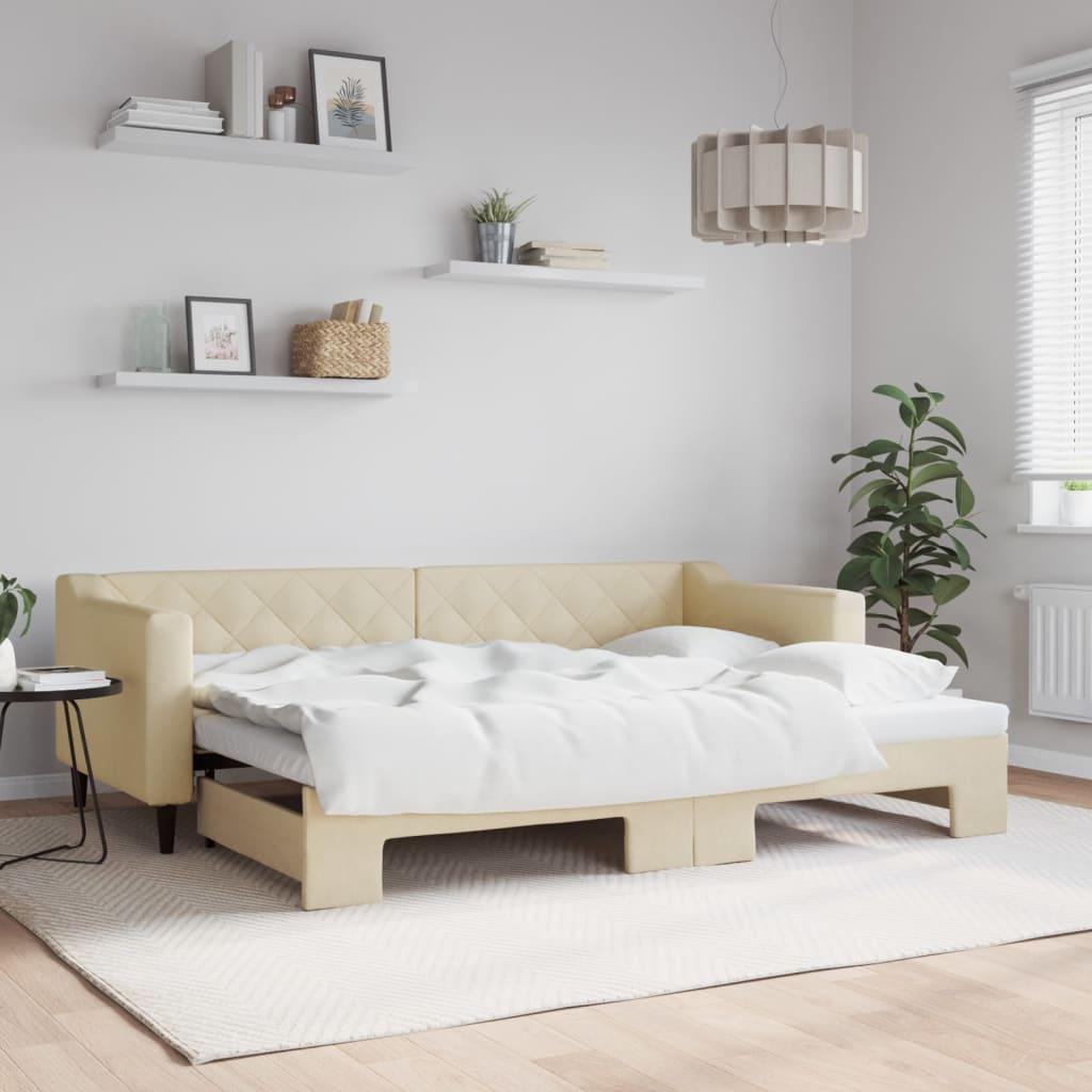 Daybed Stof Farvet Creme - med udtræk / 80 x 200 cm