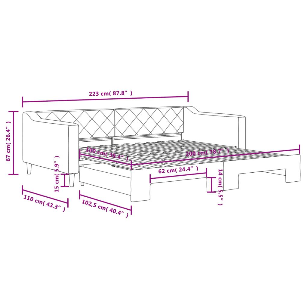 Daybed med udtræk 100x200 cm stof lysegrå