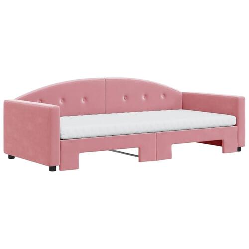 Daybed med udtræk og madras 90x200 cm velour lyserød