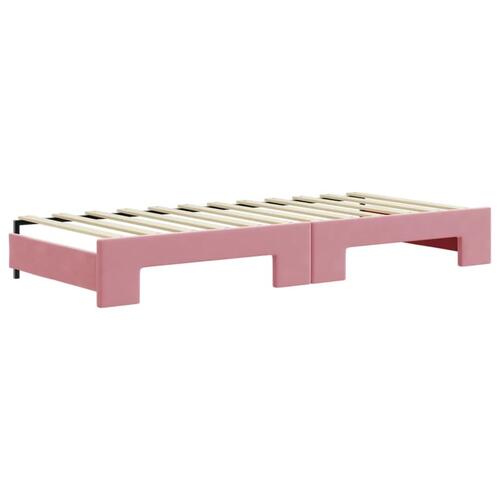 Daybed med udtræk og madras 90x200 cm velour lyserød