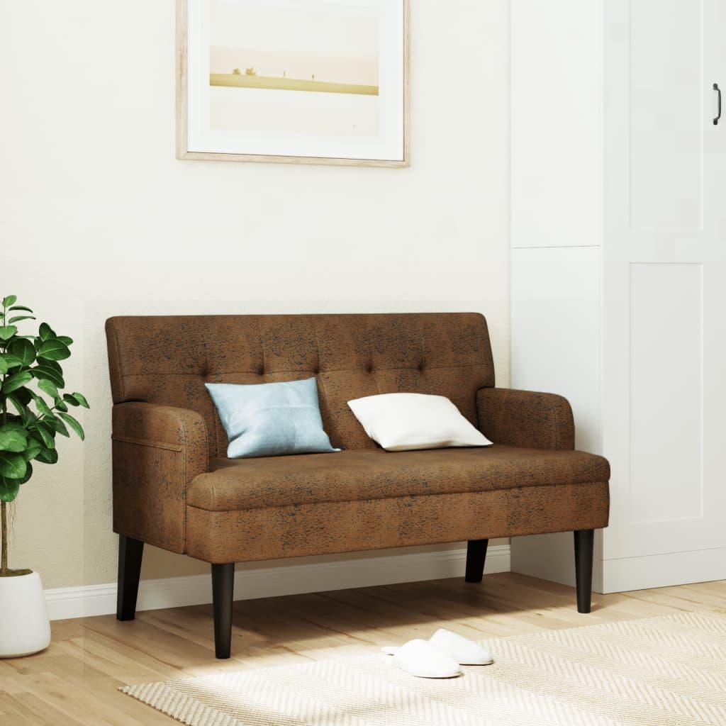 Bænk med ryglæn 112x65,5x75 cm imiteret ruskind brun