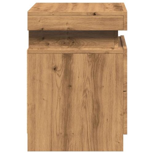 Sengebord 35x39x55 cm LED-lys konstrueret træ kunsteg