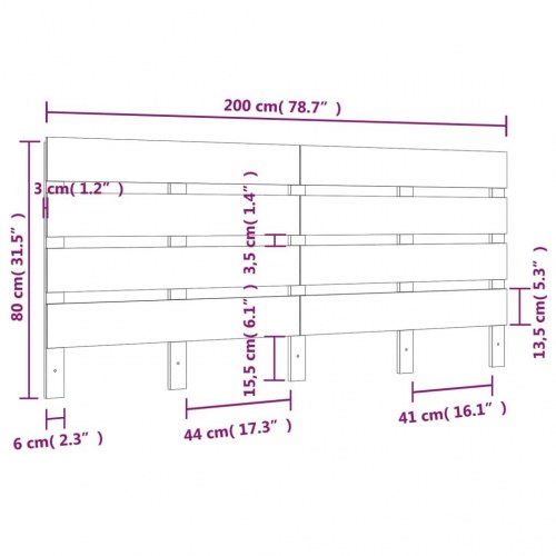 Sengegavl 200 × 3 × 80 cm i massivt fyrretræ - lameldesign