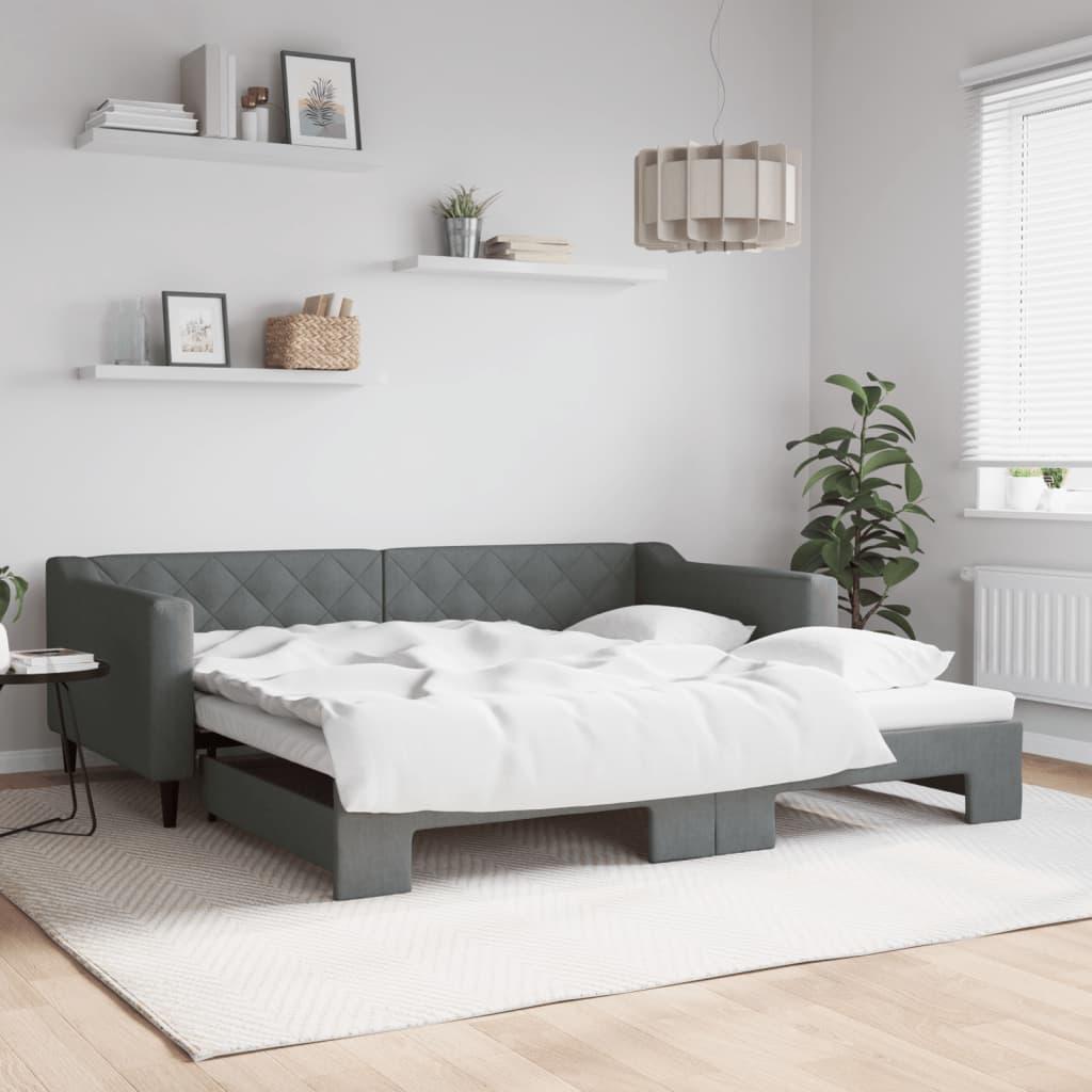 daybed med udtræk 100x200 cm stof mørkegrå