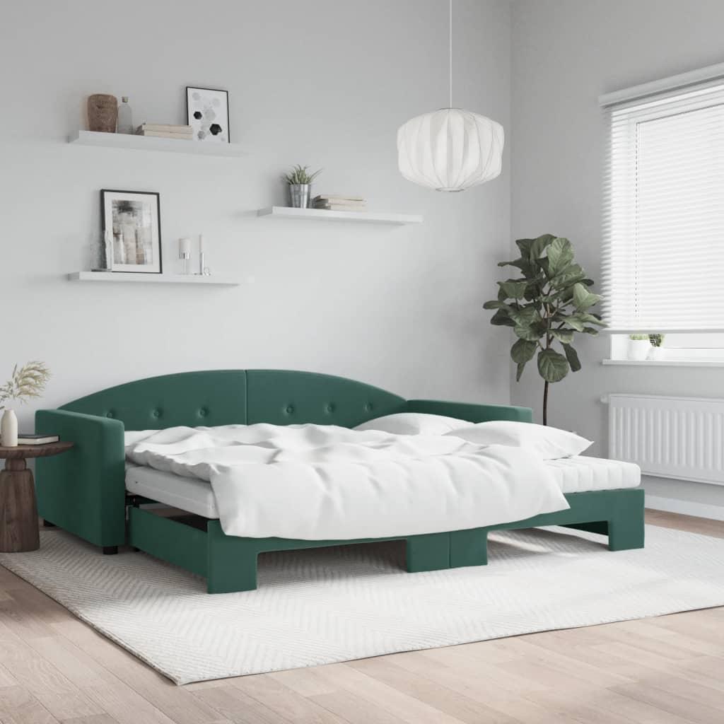 Daybed med udtræk og madras 100x200 cm velour mørkegrøn