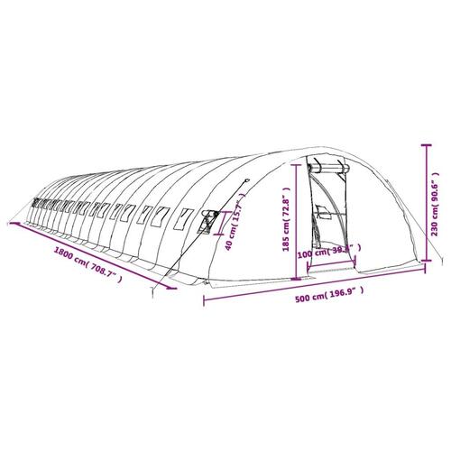 Drivhus med stålstel 90 m² 18x5x2,3 m hvid