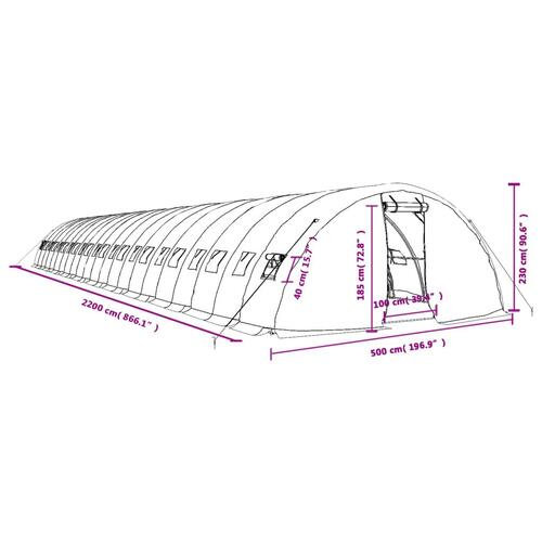 Drivhus med stålstel 110 m² 22x5x2,3 m hvid