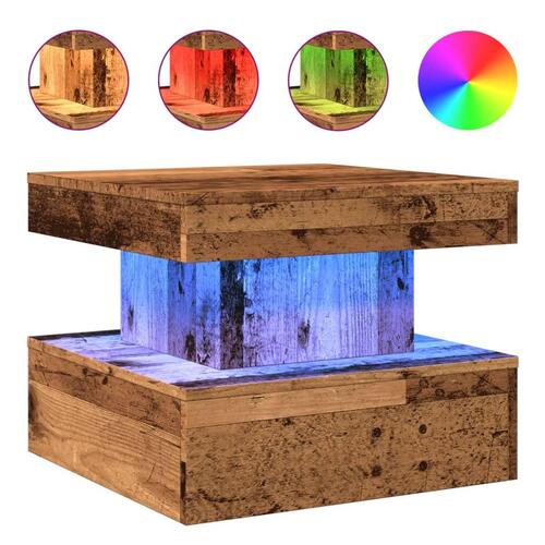 Sofabord med LED-lys 50x50x40 cm gammelt træ-look