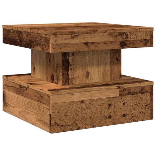 Sofabord med LED-lys 50x50x40 cm gammelt træ-look