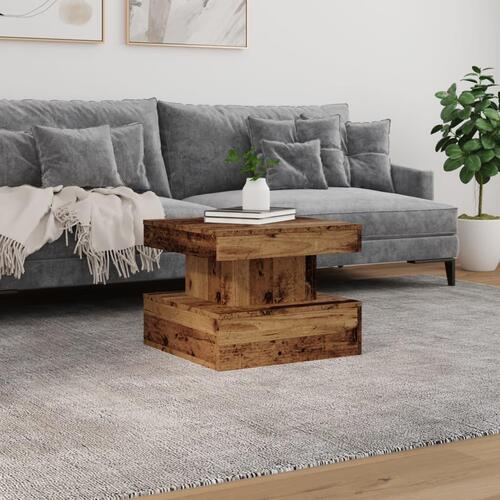 Sofabord med LED-lys 50x50x40 cm gammelt træ-look