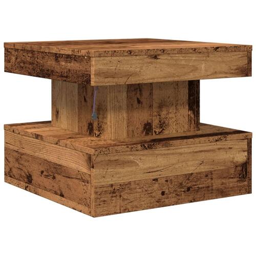 Sofabord med LED-lys 50x50x40 cm gammelt træ-look