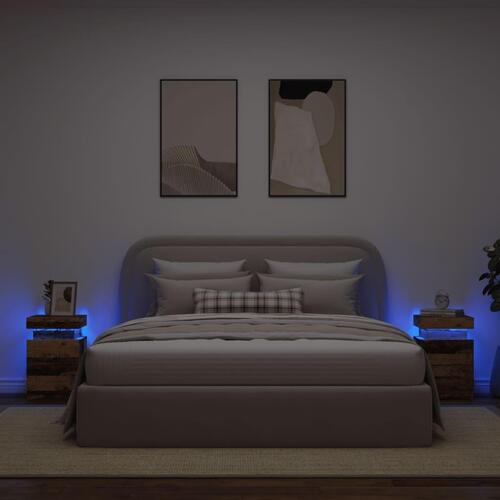 Sengeborde 2stk. 35x39x55cm LED konstrueret træ gammelt trælook