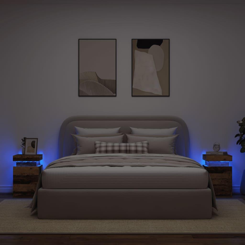Sengeborde 2stk. 35x39x55cm LED konstrueret træ gammelt trælook