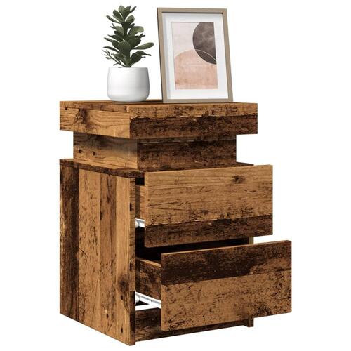 Sengeborde 2stk. 35x39x55cm LED konstrueret træ gammelt trælook