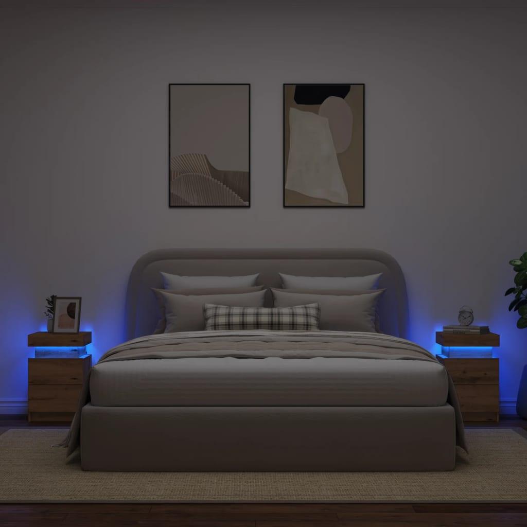 Sengeborde 2 stk. 35x39x55 cm LED-lys konstrueret træ kunsteg