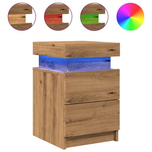 Sengeborde 2 stk. 35x39x55 cm LED-lys konstrueret træ kunsteg
