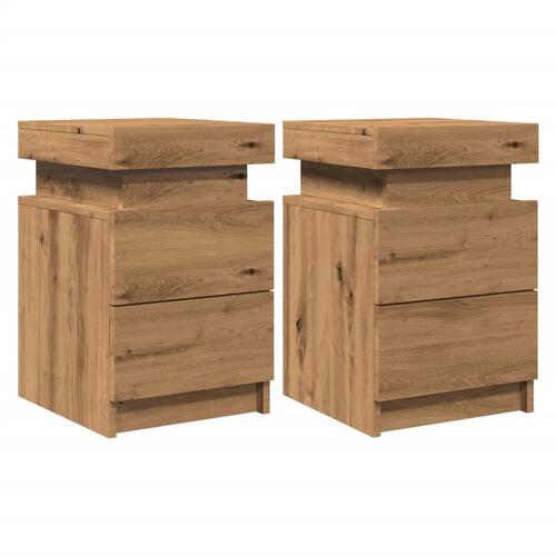 Sengeborde 2 stk. 35x39x55 cm LED-lys konstrueret træ kunsteg
