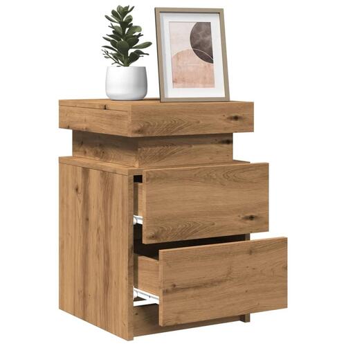 Sengeborde 2 stk. 35x39x55 cm LED-lys konstrueret træ kunsteg